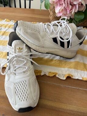 adidas ZX 2K Boost White and Black Athletic Sneakers with Classic Stripes